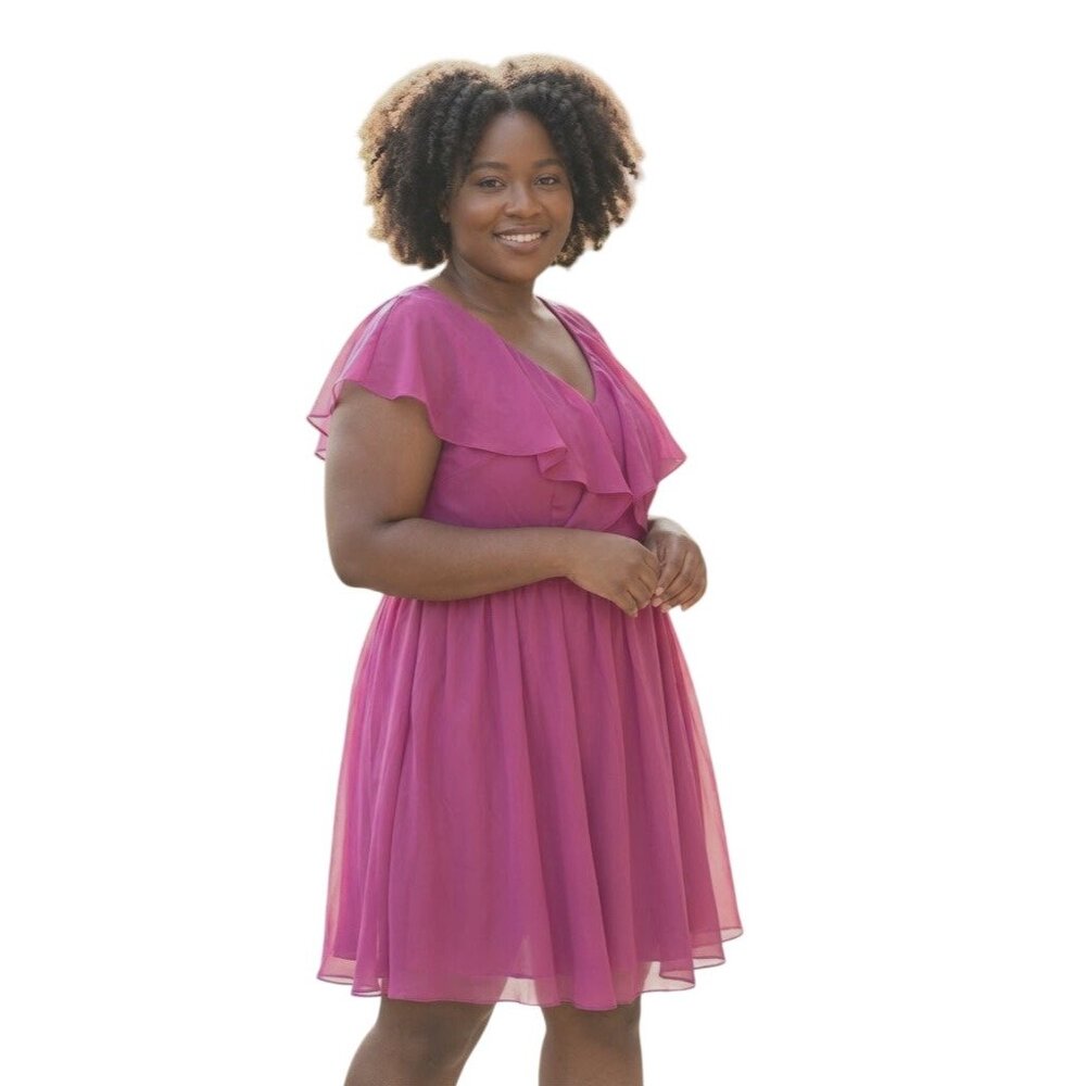 JJ’s House Orchid Ruffle V-Neck Mini Dress 18-20 New Bridesmaid Formal Black Tie
